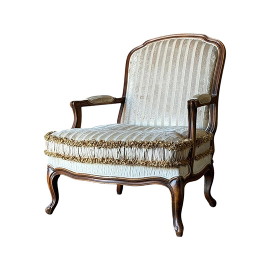 Vintage French Louis XV Style Fauteuil with Striped Velvet Upholstery