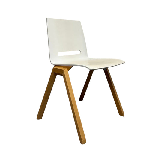 Hussl Forum 2S Chairs – White Bentwood with Solid Beech Base - Stackable