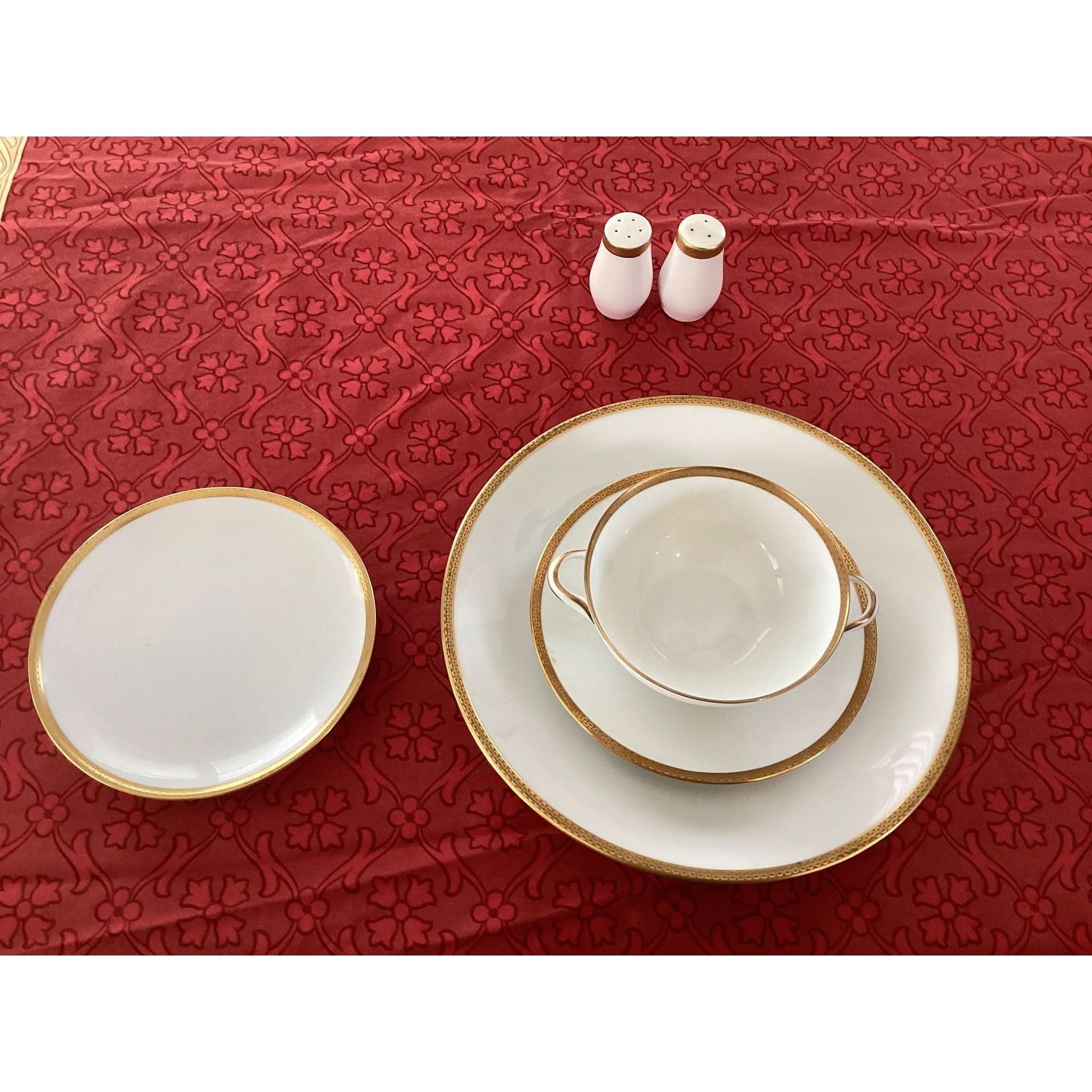 Shop Hutschenreuther Bone China Dinner Service for Ten, White with Encrusted Textured Real Gold Band, c. 1980s, 64 Pieces