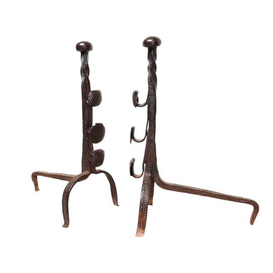 Pair of fire dogs, scollop shell decoration, 17th century