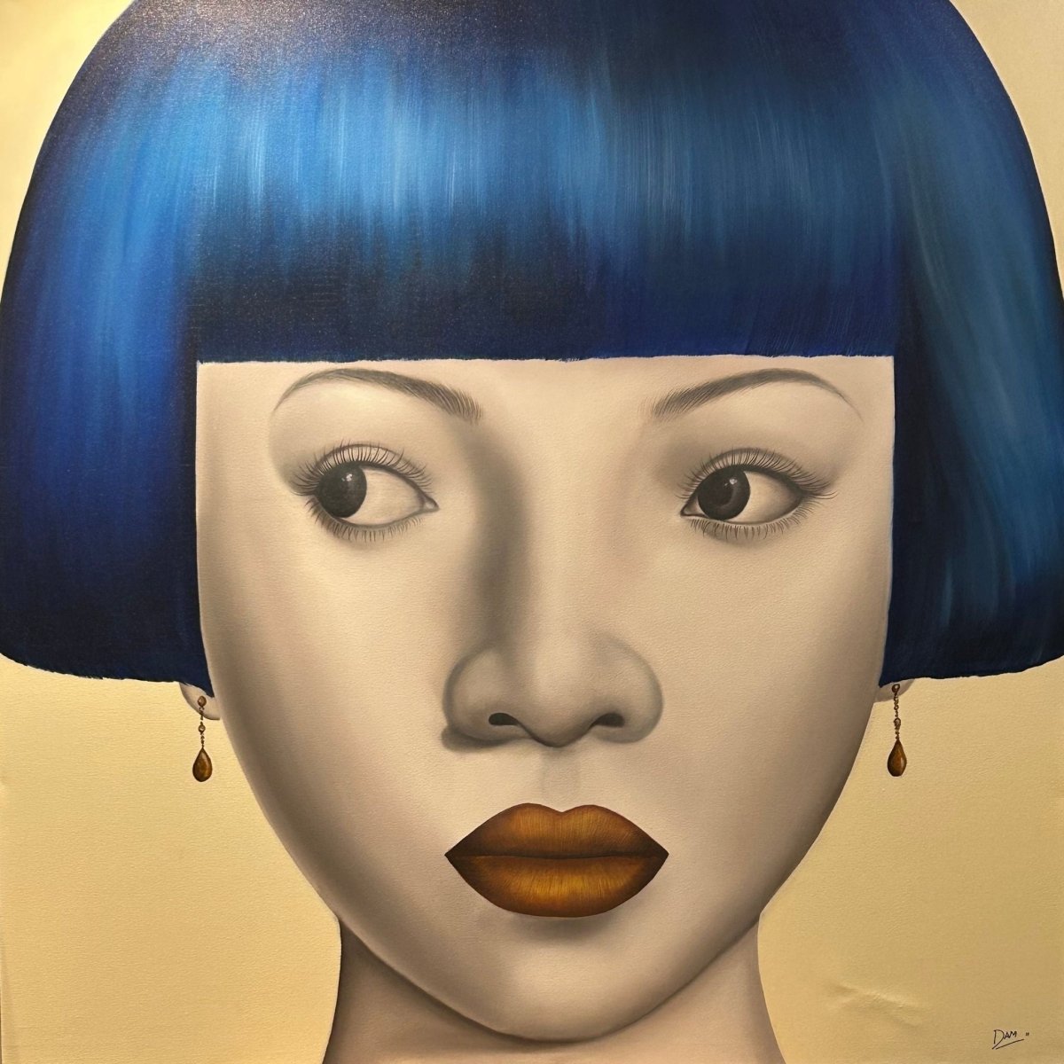 Hyperrealist Portrait with Blue Hair, Acrylic on Canvas, 185 x 185 cm – ICA25002 | Bazaa | Designer, Vintage and Antique Furniture