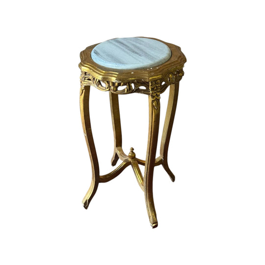Vintage Louis XV Style Giltwood Pedestal Table with White Marble Top