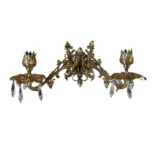 Vintage Pair of Gilt Art Nouveau Style Twin Arm Candelabra Wall Sconces