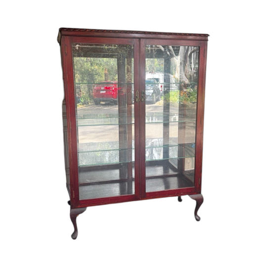 Large Mahogany Vintage Display Cabinet Queen Ann