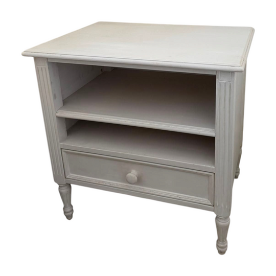 White Painted Wooden Nightstand With Drawer And Shelf