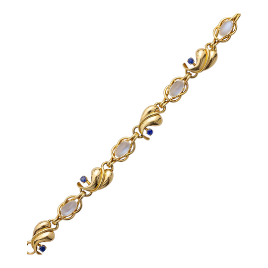 Retro Gold, Moonstone, and Sapphire Bracelet