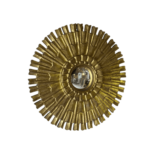 Iberian Tiered Carved Timber Gilt Sunburst Convex Mirror