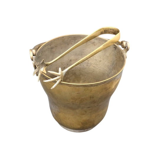 Mid–Late 20th Century Solid Brass Ice Bucket with Starfish Tongs and Pierced Insert