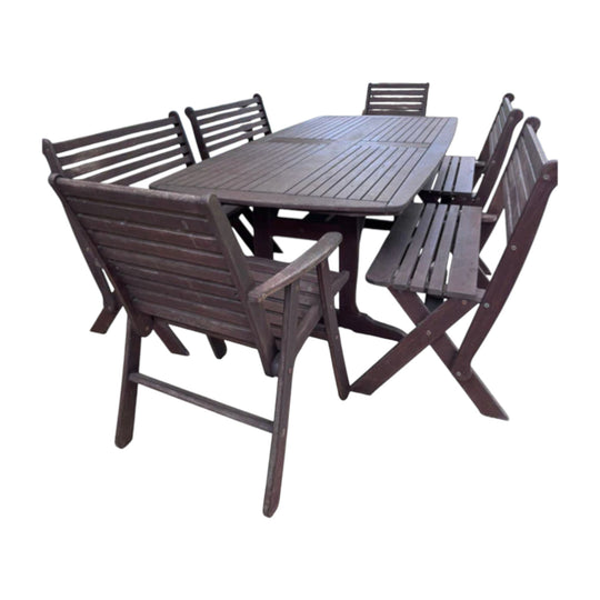 Outdoor Dining Table Jensen Jarrah Solid Timber Setting 6 Seater Bench Seats