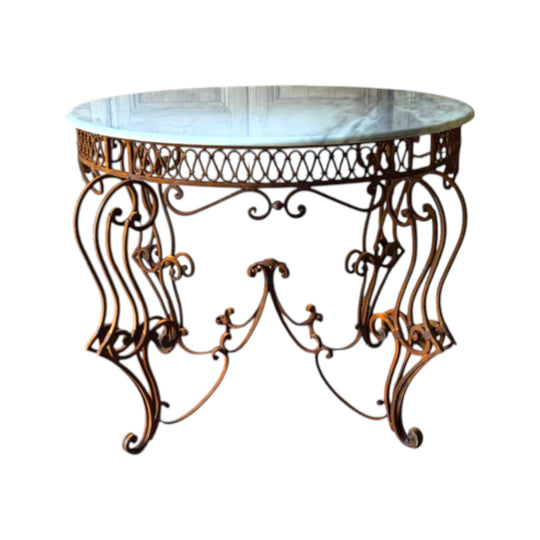 Vintage Wrought Iron Foyer/Centre Table with Marble Top