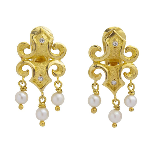 Ilias Lalaounis Diamond & Pearl Drop Earrings