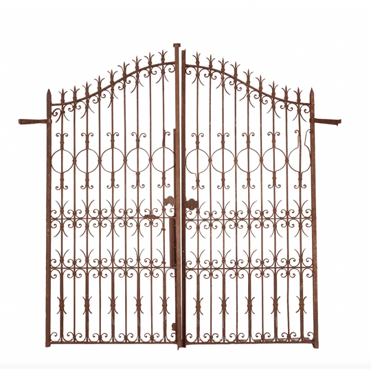 Impressive solid wrought iron chateau gates from Provence with all original hardware