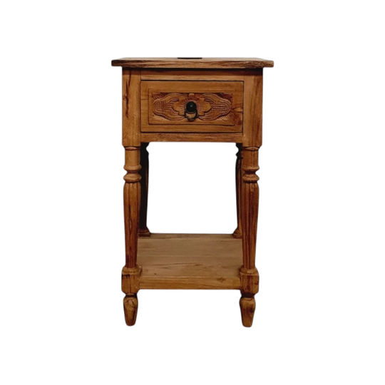 INDAH Hand Carved Teak Bedside Table - Natural