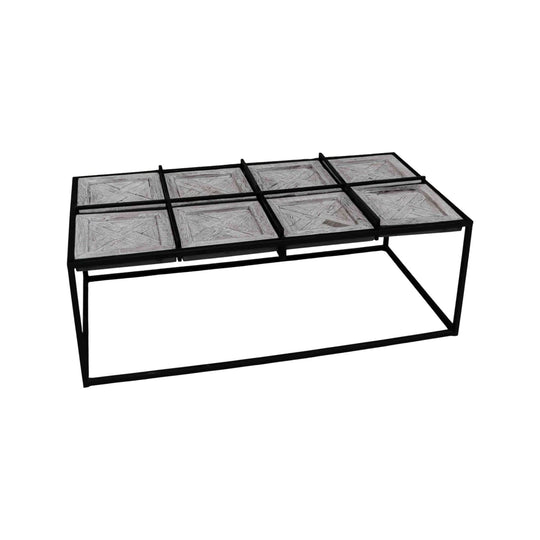 Indian Wooden 8 Section Coffee Table with Glass Top