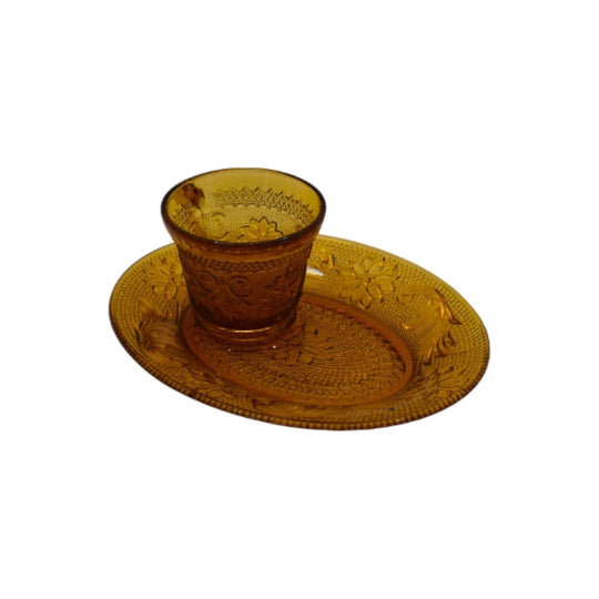 Indiana Glass Snack Sets; Tiara Sandwich Amber; Indiana Glass Tiara; Indiana Glass Sandwich Amber;