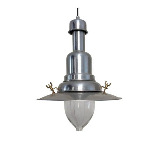 Industrial Pendant Light | 20th Century | Aluminium & Glass