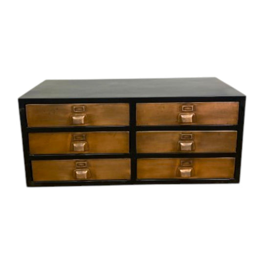 Industrial Style Black & Copper Filing Drawers Coffee Table