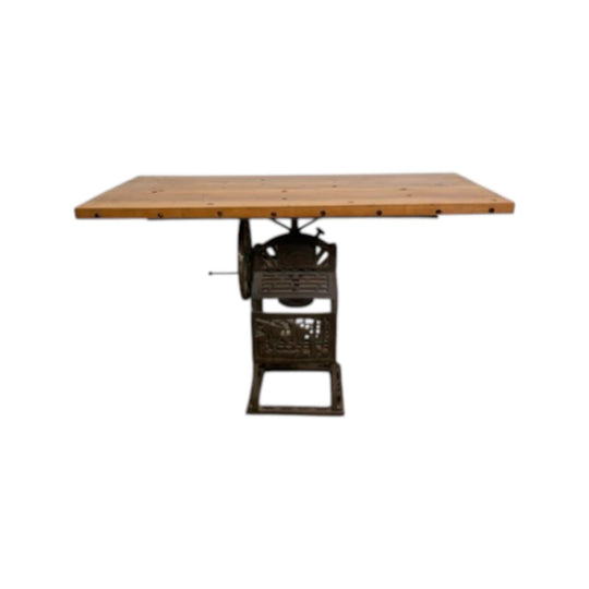 Industrial Table with Antique Cast Iron Mechanical Press Base