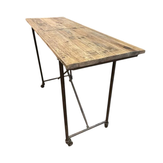 Industrial timber and steel workbench