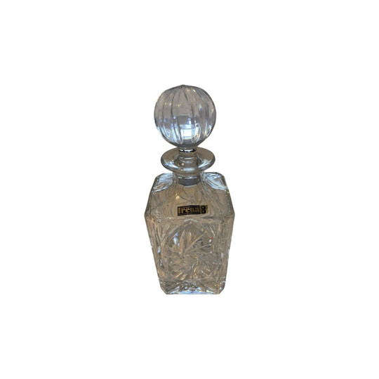 Irena hand cut lead crystal square whisky decanter. Vintage. Made in Poland.