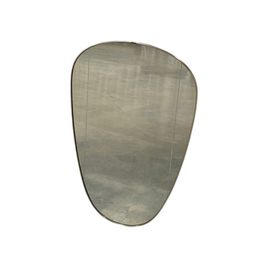 Brass Kidney Mirror with faceted Glass Detail 1950s