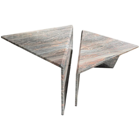 Two Piece Sculptural Marble Triangle  Coffee Table Set