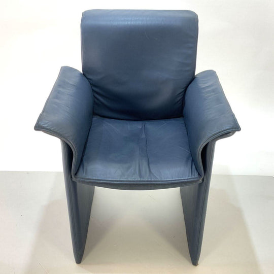 Italian Blue Leather Armchair, 1980s
