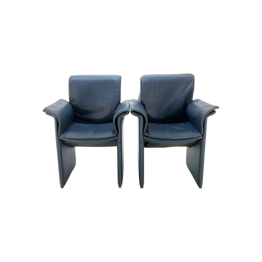 Italian 1980s Blue Leather Armchairs
