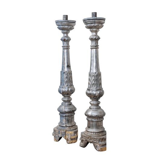 Italian 19th-Century Silver-Gilded Altar Sticks, Pair