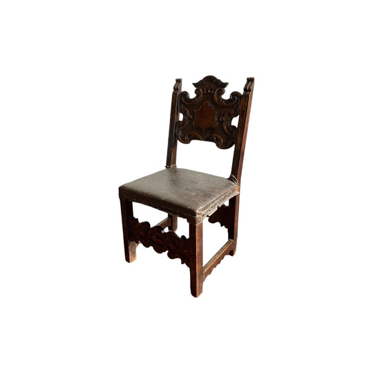 Italian Baroque walnut chair, unusual small size, 17th century