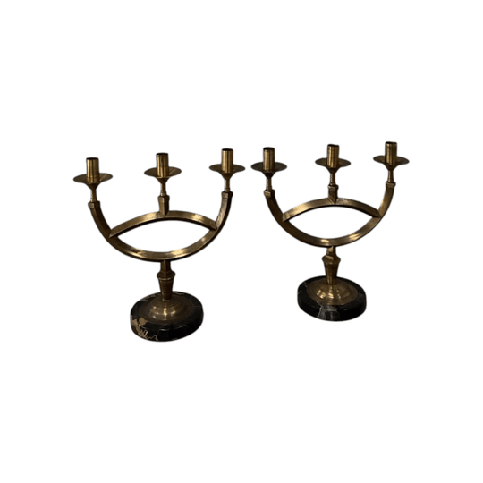 Italian Brass and Marble Candelabra 1970s (Pair)