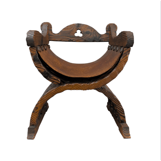 Italian Brutalist Chair | Mid Century Timber & Saddle Leather