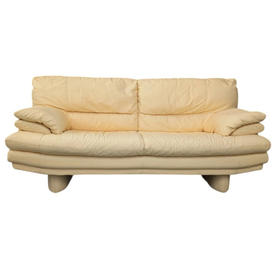 Italian Buttercream Leather Sofa, Postmodern, c.1990