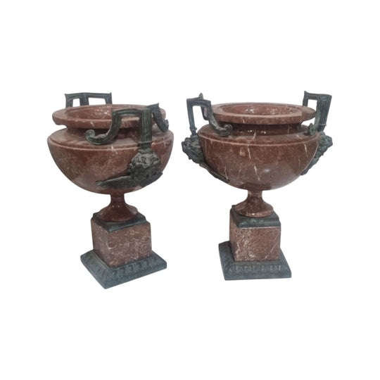 Italian carved marble and bronze Neo Classical urns