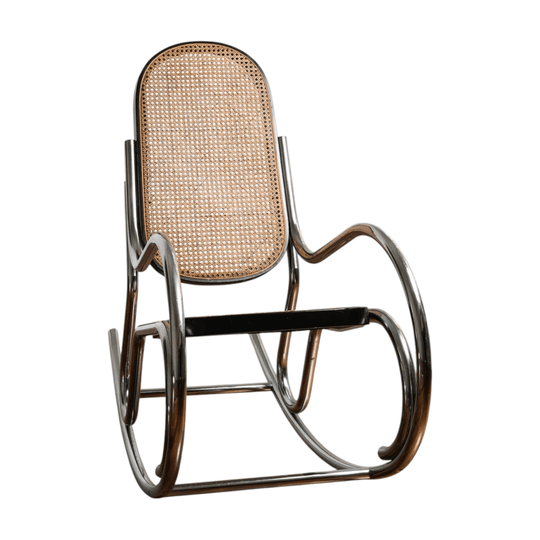 Italian Chrome and Rattan Rocking Chair