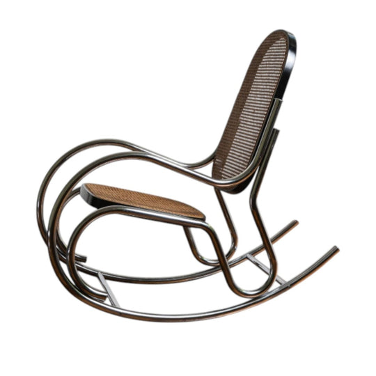 Italian Chrome and Rattan Rocking Chair