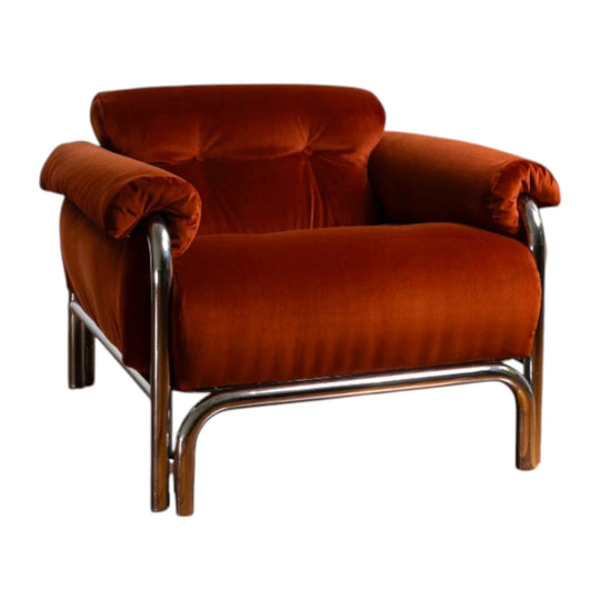 Italian Chrome and Velvet Armchairs