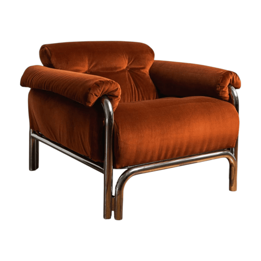 Italian Chrome and Velvet Armchairs