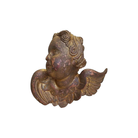 Italian Florentine Style  Gilded Wood Winged Putti Angel Head.