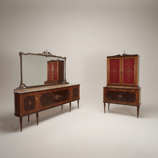 Italian Milano Sideboard & Cabinet Suite – Marble Top, Signed Luciano Galimberti