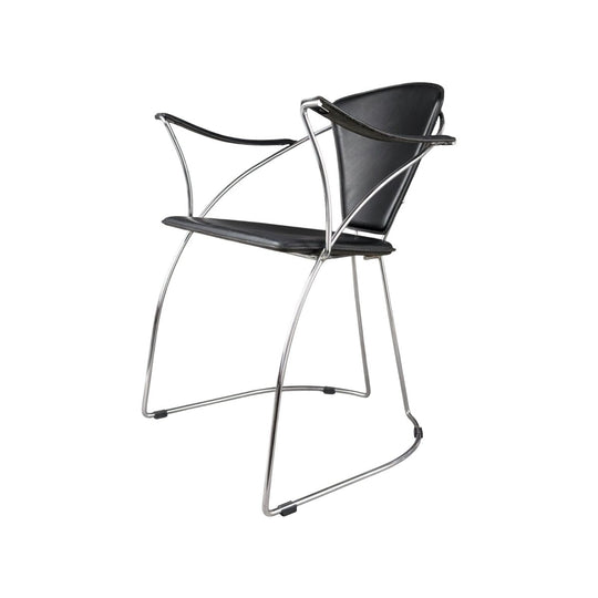 Italian Modernist Chrome and Leather Dining Chairs