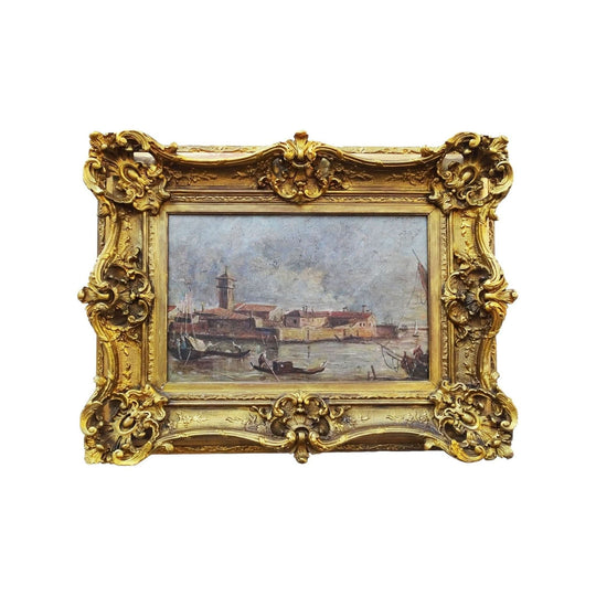 Italian oil - Boats in Venice after Francesco Guardi