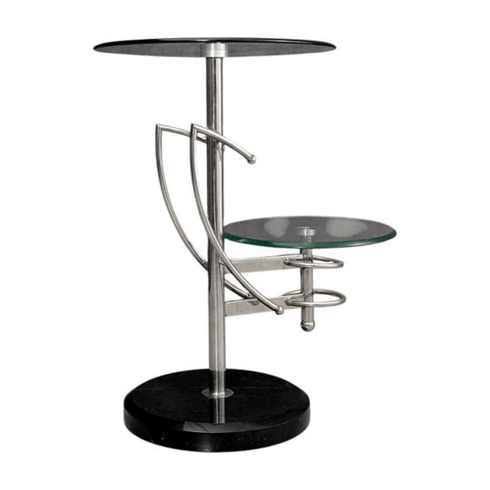 Italian Postmodern Side Table Circa 1980s Chrome, Glass and Black Marble