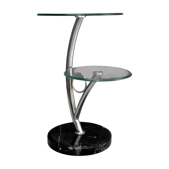 Italian Postmodern Side Table Circa 1980s Chrome, Glass and Black Marquina Marble