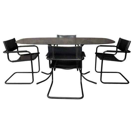 Italian Smoked Glass Dining Table with Matteo Grassi Attributed Chairs Circa 1980