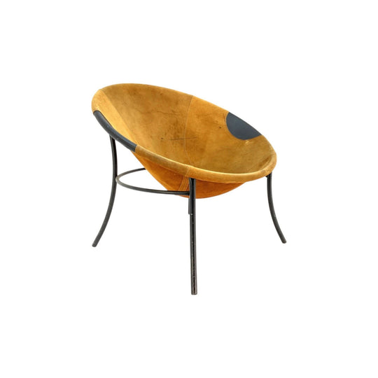 Italian Tan Suede and Black Leather Saucer Chair