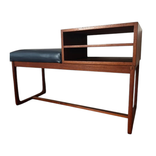 MID CENTURY PARKER TELEPHONE CONSOLE TABLE WITH CUSHIONED SEAT 1960S