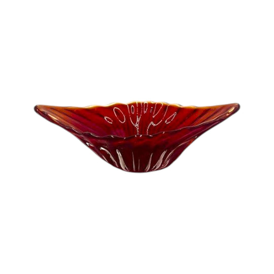 Iwatsu 'Hineri' Red Ribbed Leaf Designed Glass Centrepiece