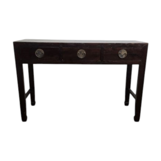 Vintage Chinese Elm 3 Drawer Hall Table