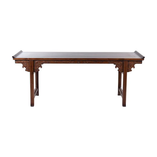 Large Chinese Hardwood Altar Console Table Carved Apron, 2m
